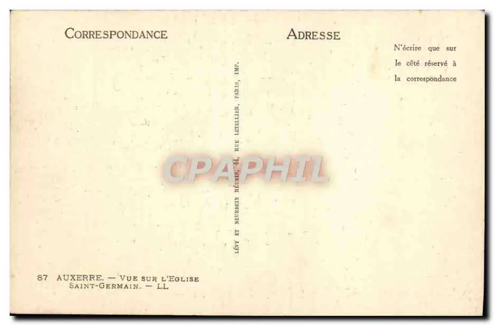 Auxerre — Vista sobre a Igreja de São Germain — Editor Lévy e Neurgen - Verso