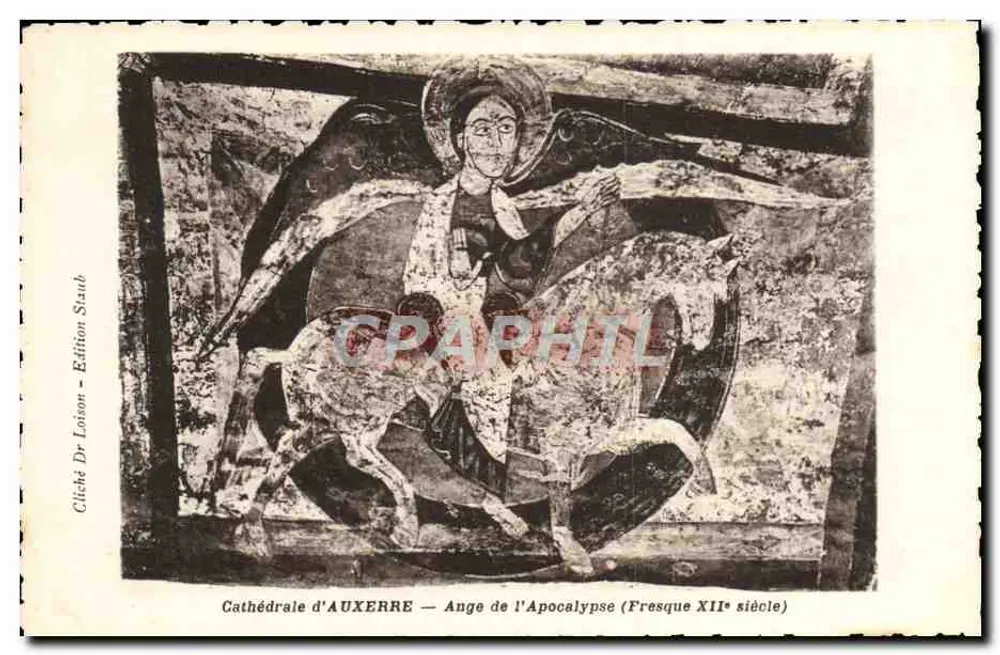 Catedral de AUXERRE — Anjo do Apocalipse (Fresco do século XII) — Cliché Dr. Loison - Edição Staub - Frente