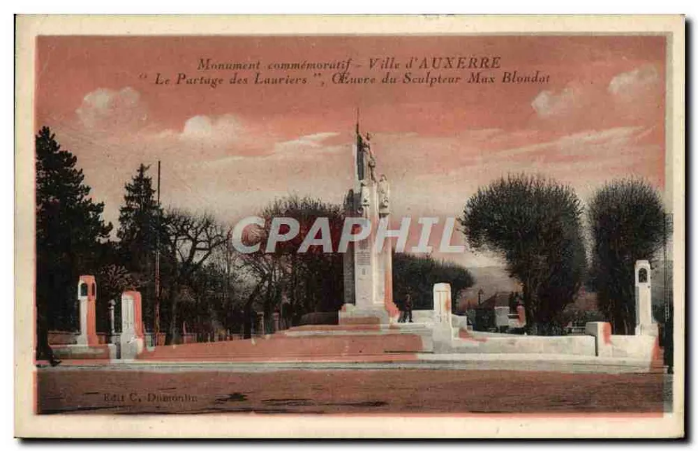 Gedenkmonument 'Le Partage des Lauriers' — Stadt AUXERRE — Werk des Bildhauers Max Blondat — Edit C. Diamonlin - Vorderseite