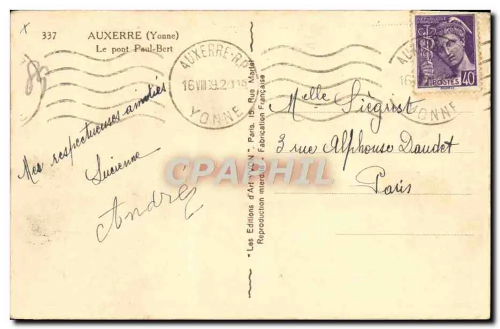 AUXERRE (Yonne) — O ponte Paul-Bert — Les Éditions d'Art Yonne - Verso
