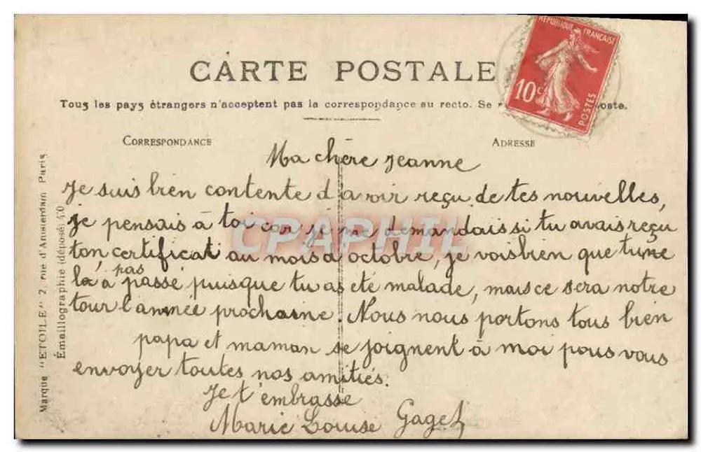 Auxerre — A estátua de Paul Bert — Editor Émaillographie, n°10 - Verso