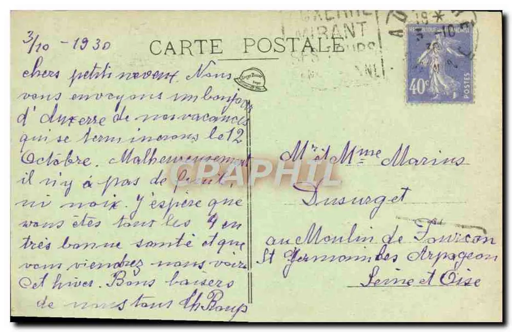 Auxerre — Igreja de São Germain — editor desconhecido - Verso