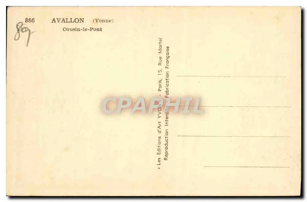 Avallon (Yonne) — Cousin-le-Pont — Les Editions d'Art Yvonne, Paris - Verso
