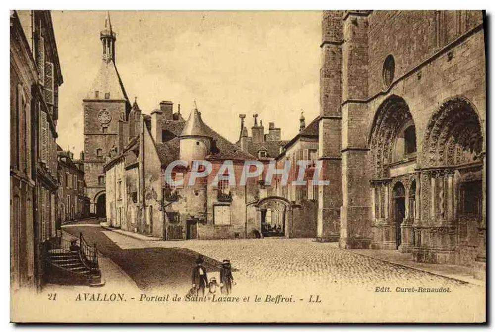 Avallon - Portal der Saint-Lazare-Abtei und der Glockenturm — Edit. Curet-Renaudot, n°21 - Vorderseite
