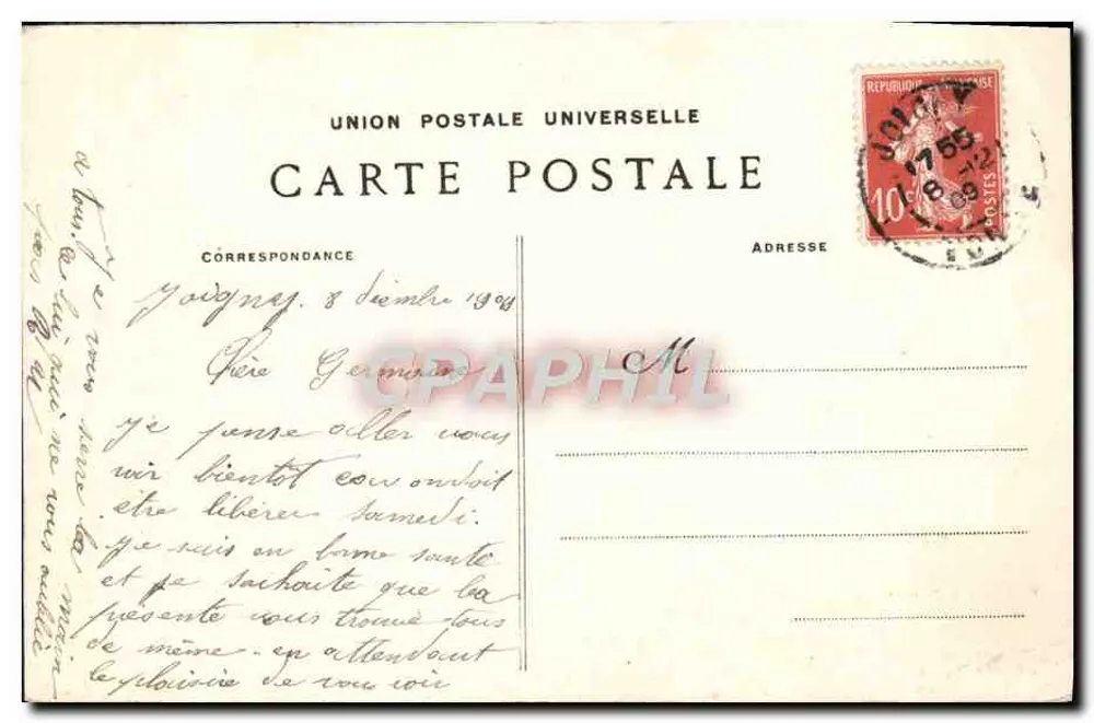 Joigny — O Colégio — Editor J. L. Sens, n° 68 - Verso