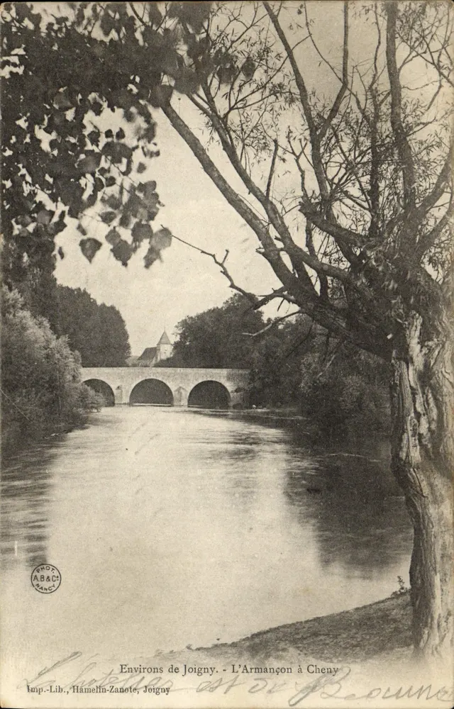 Environs de Joigny - L'Armançon à Cheny — Editor: Hup.-Lib., Hamelin-Zanote, Joigny - Frente