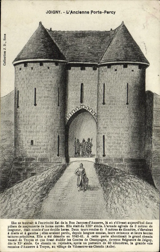 Joigny - A Porta Antiga de Percy — gravura histórica — Coleção J. D. Sens - Frente