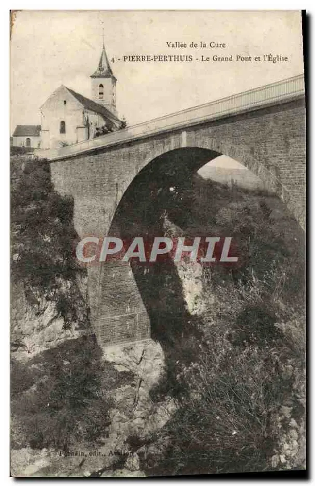 Pierre-Pérthuis - Tal der Cure - Der Große Brücke und die Kirche — Pernain, Verlag A. Léon - Vorderseite