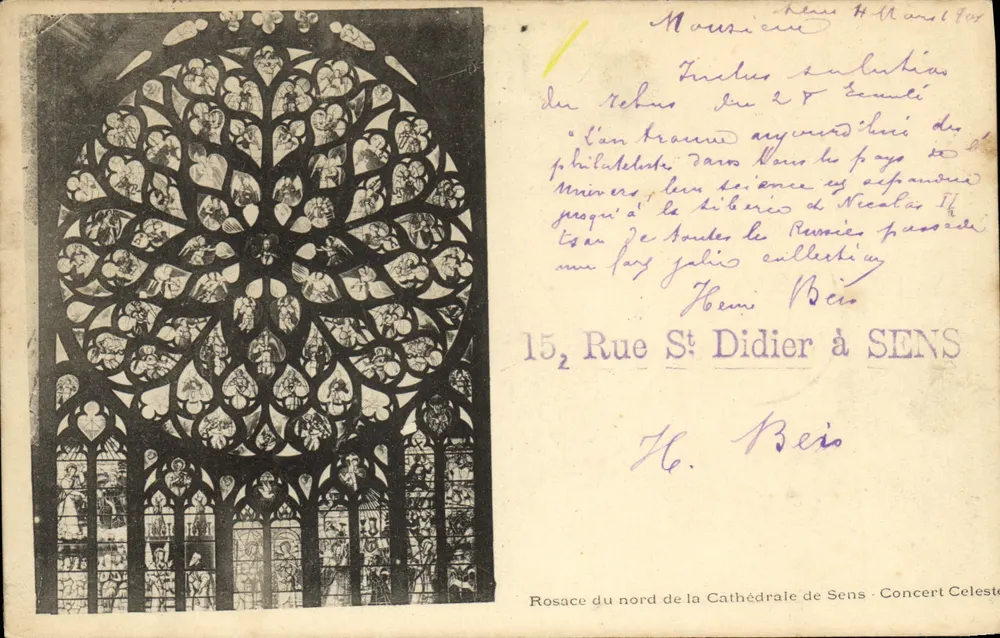 Rosette der Nordseite der Kathedrale von Sens — Konzert Celeste — H. Beis, allgemeiner Agent in Sens - Vorderseite