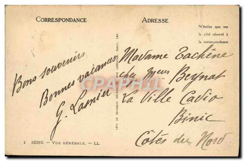 Sens — Vista geral — LL — Editor Lévy e Neudelco, Paris - Verso