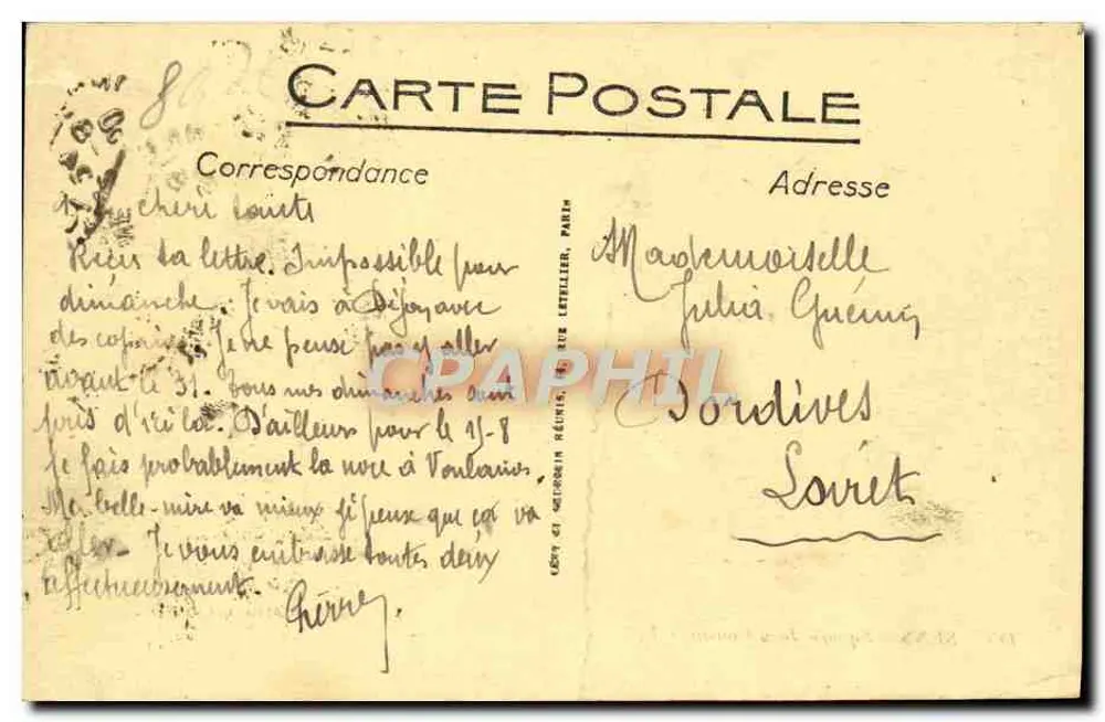 Sens - Praça Jean-Coustin — Edição Artística J. Hure, n°143 - Verso