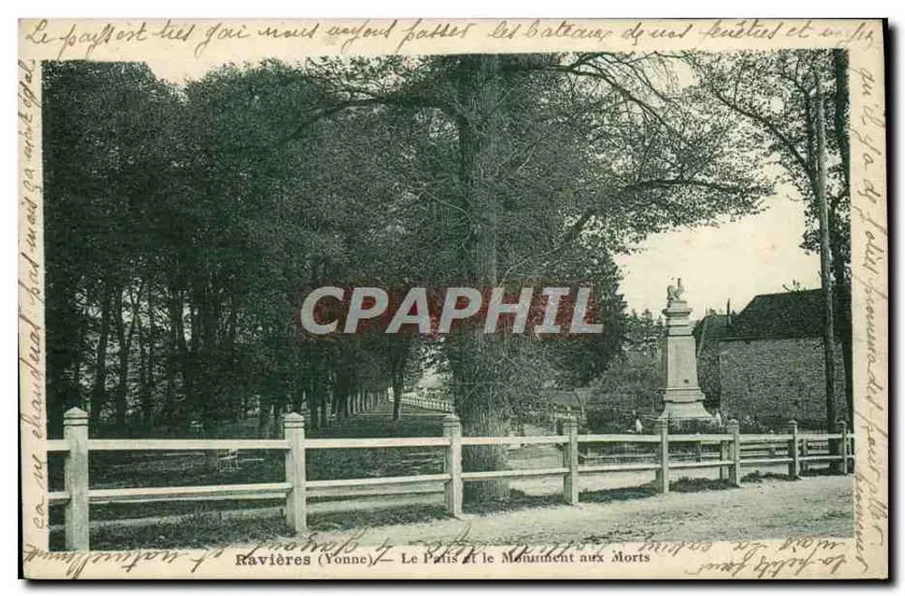 Ravières (Yonne) — Der Park und das Kriegerdenkmal — Édition Baudet - Vorderseite