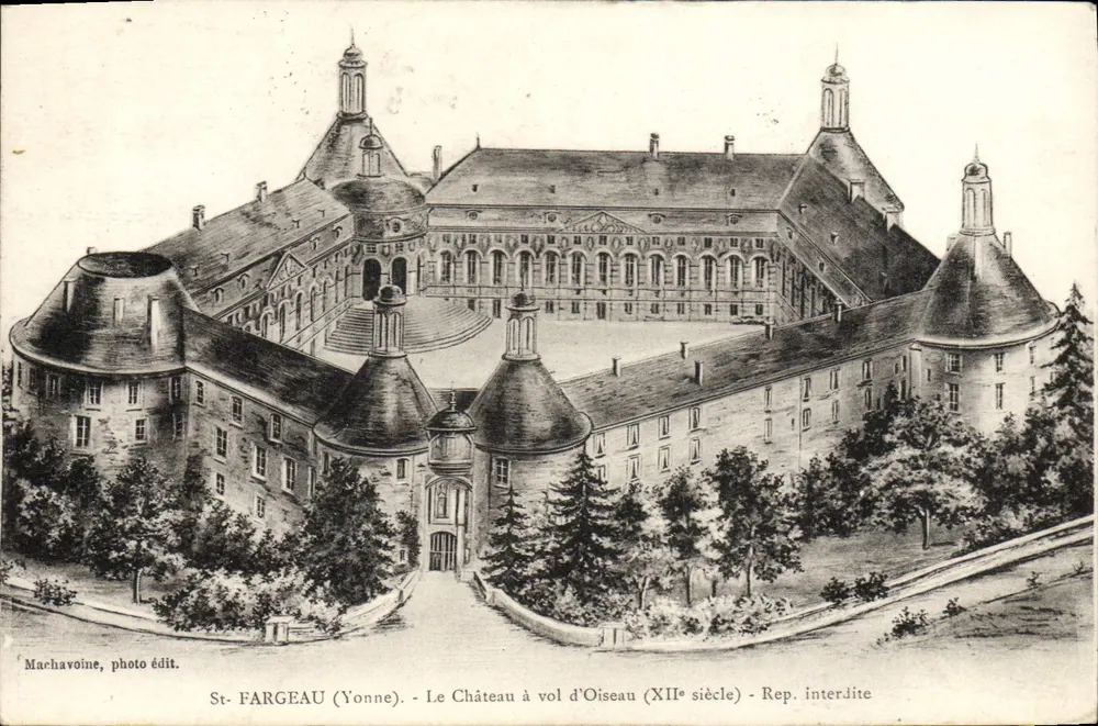 St-Fargeau (Yonne) — Das Schloss aus der Vogelperspektive (12. Jahrhundert) — Machavoiné, Foto-Edit. - Vorderseite