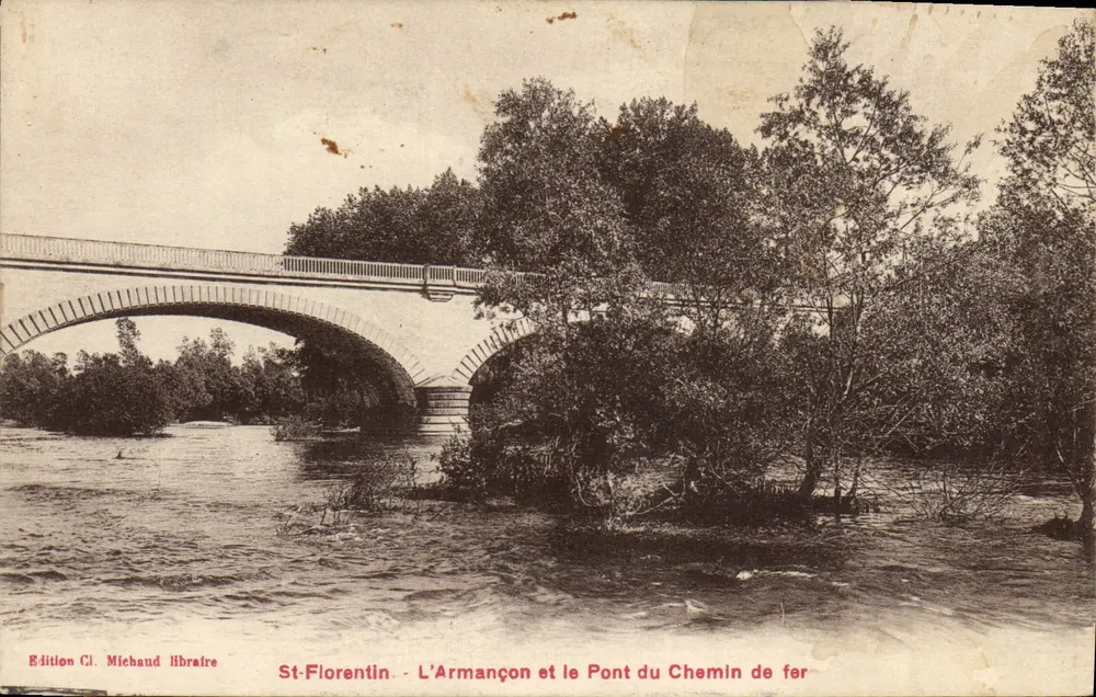 St-Florentin - Die Armançon und die Eisenbahnbrücke — Edition Cl. Michaud Libraire - Vorderseite