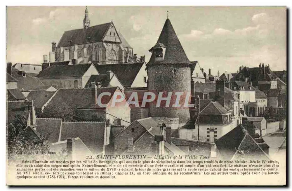 Saint-Florentin — Die Kirche und die Alte Turm — Sammlung J. De Sens - Vorderseite