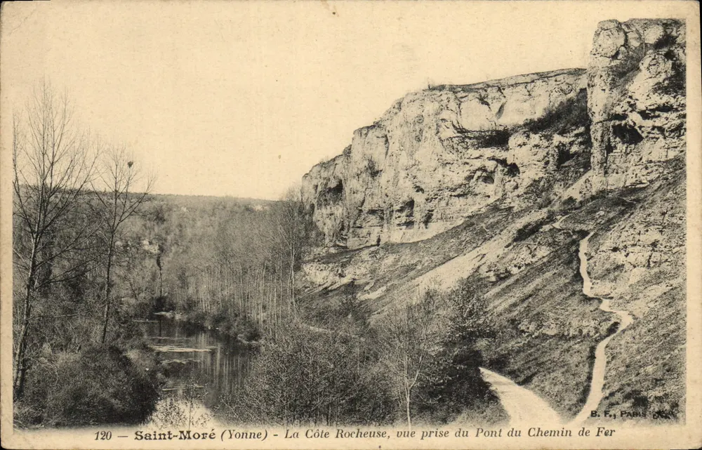 Saint-Moré (Yonne) — La Côte Rocheuse, vue prise du Pont du Chemin de Fer — B. F., PARIS - Vorderseite