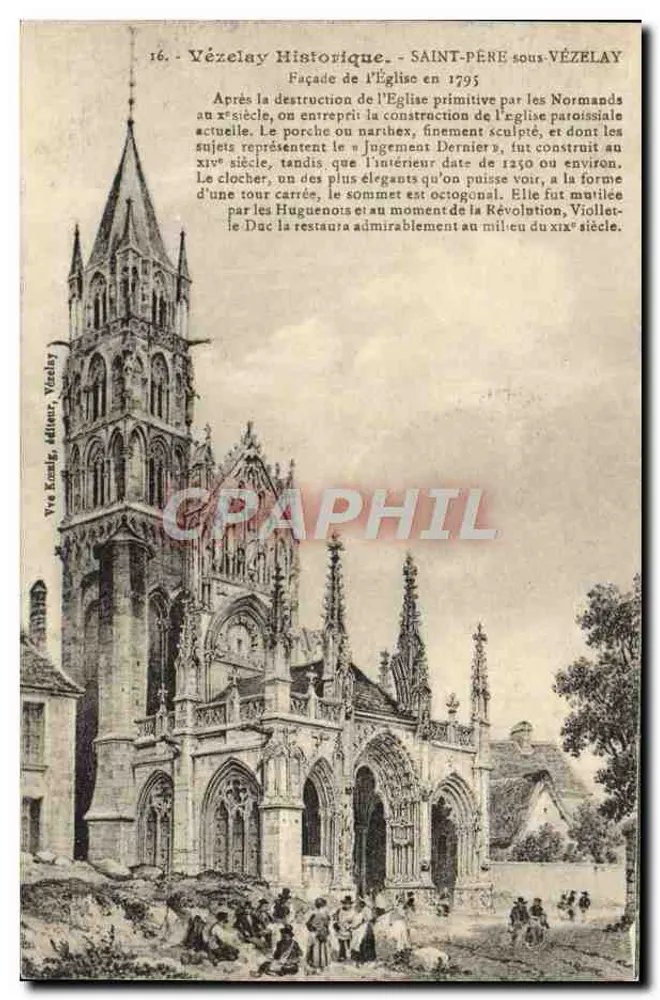 Vézelay Historisch — Fassade der Kirche im Jahr 1795 — Ansicht Kosalg, Verlag Vézelay - Vorderseite