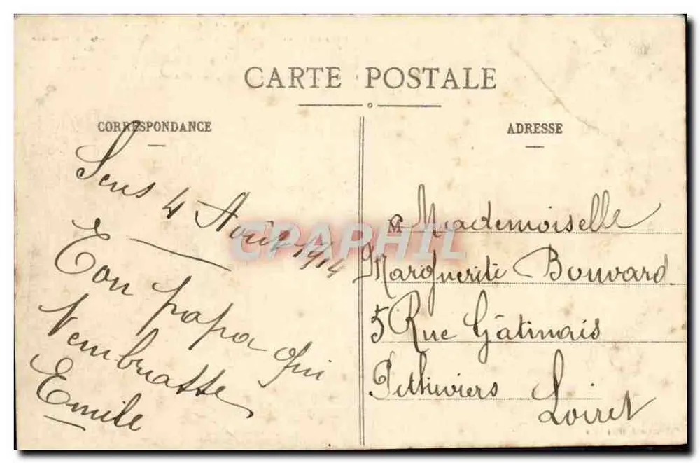 Sens - A Caixa de Poupança — edifício da antiga fábrica de calçados Marchand, inaugurada em 12 de outubro de 1902 - Verso