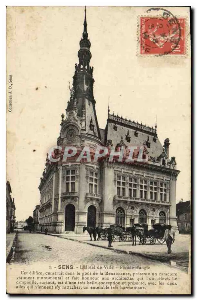 SENS - O Hotel de Ville - Facha de canto — Coleção J. D., Sens - Frente