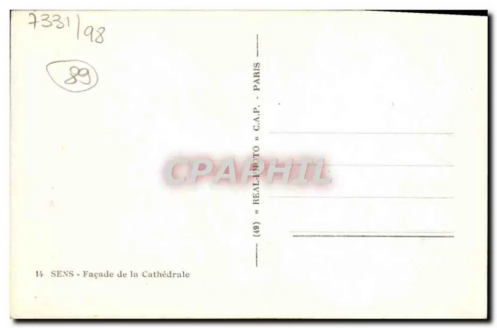 Sens — Fachada da Catedral — C.A.P. « REAL-PHOTO » - Verso