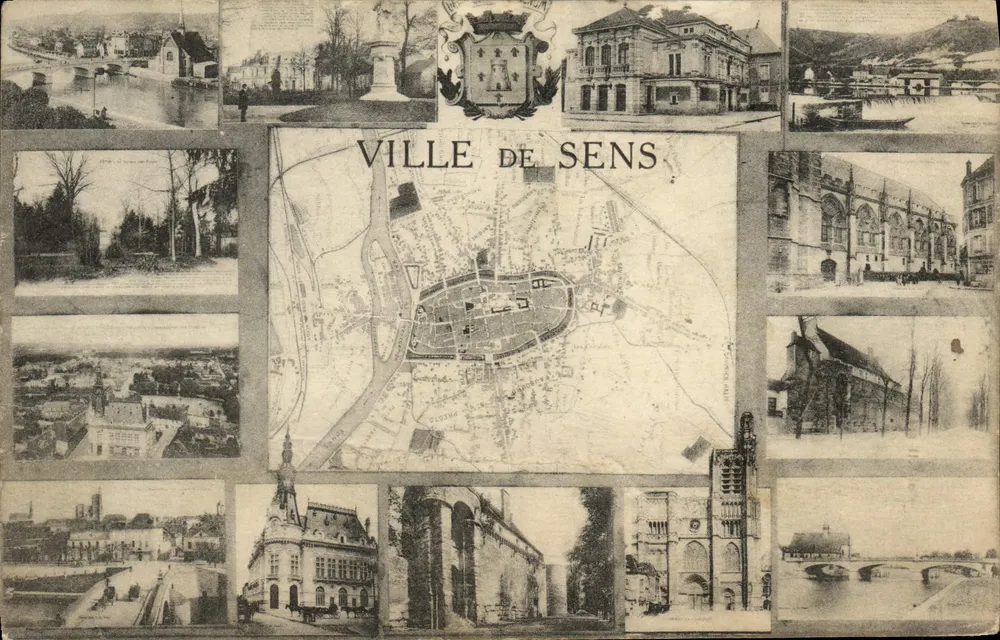 Cidade de Sens — vista panorâmica e mapa — editor J. D. Sens, n°3 - Frente