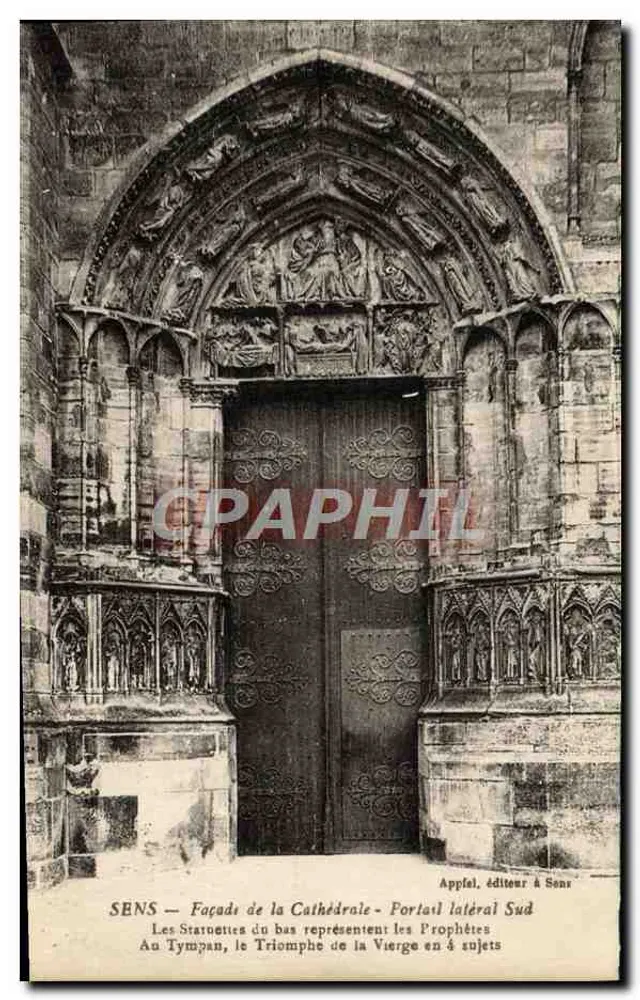 Sens — Fassade der Kathedrale — Südportal — Appfel, Verleger in Sens - Vorderseite