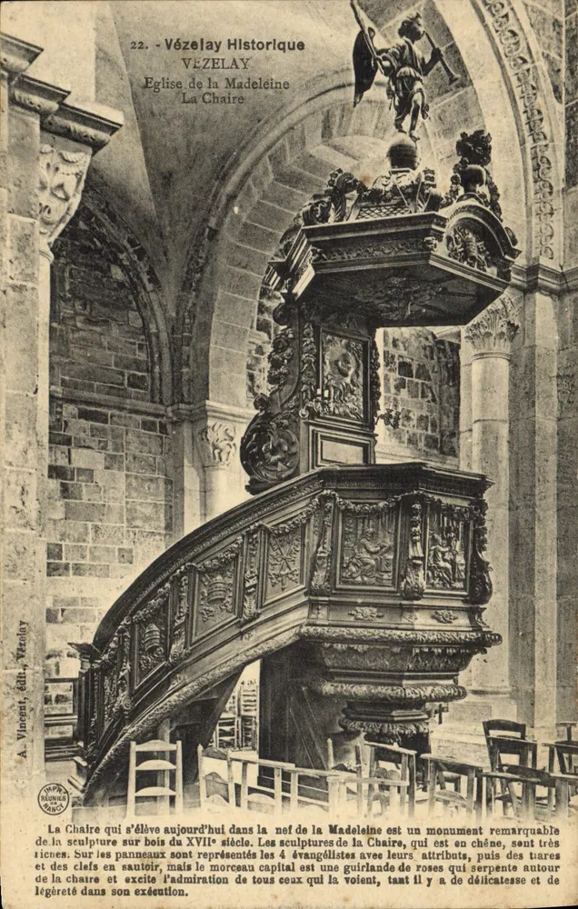 Historisches Vézelay — Kirche der Madeleine, Die Kanzel — A. Vincent, Verlag Vézelay - Vorderseite