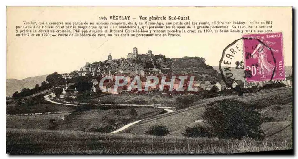 Vézelay — Vista geral sudoeste — Lib. Pap. Raven, edit. Avallon - Frente