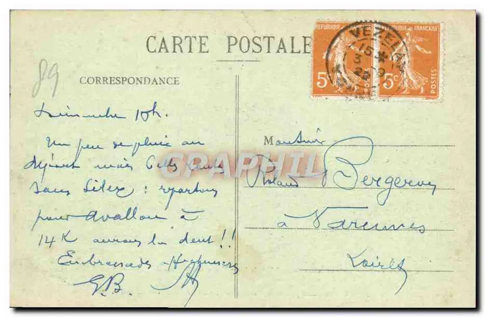 Vézelay Histórico — A Porte-Neuve vista do Cours Bouveau — editor M. Ménard, n°34 - Verso