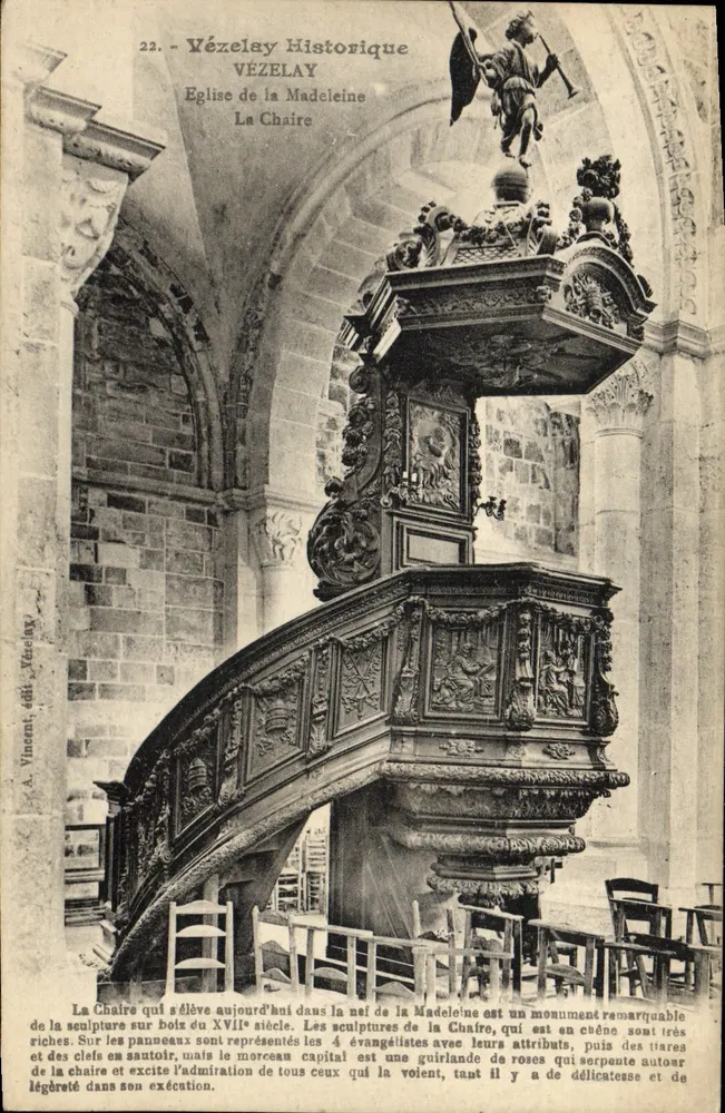 Vézelay Historisch — Kirche der Madeleine, Die Kanzel — A. Vincent, Verlag Vézelay - Vorderseite