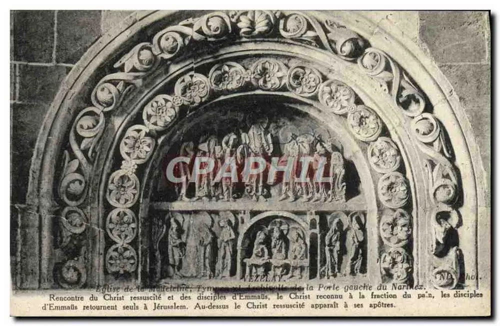 Igreja da Madeleine, tympano da porta esquerda do Narthex em Vézelay — editor AMP. Fot. Weurbein e Cie, Paris, n° 30 - Frente