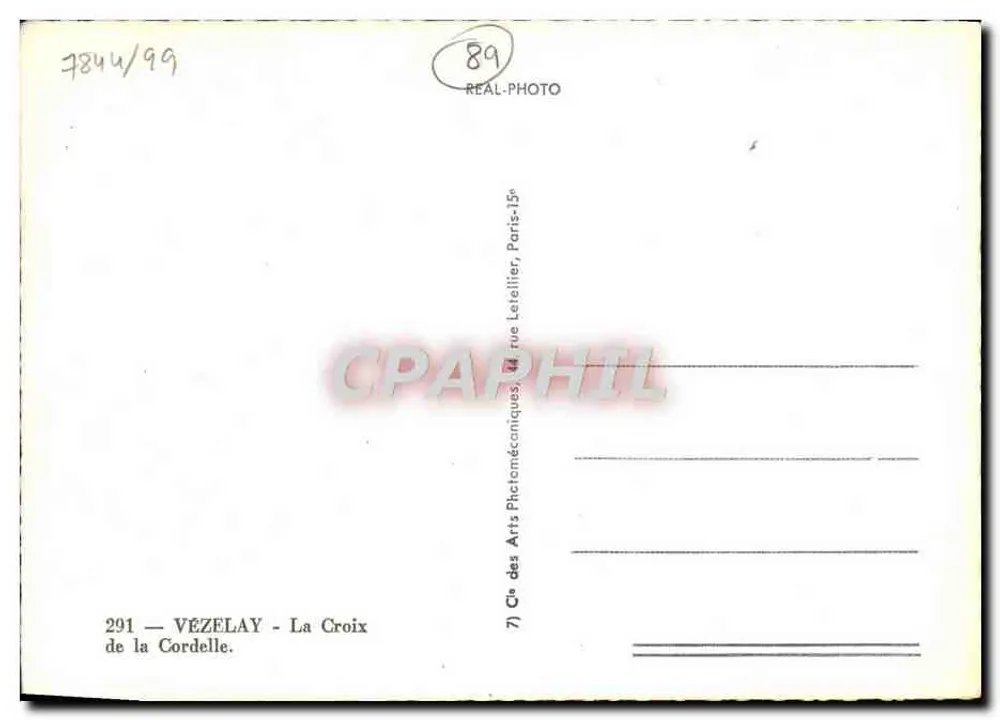 VÉZELAY - A Cruz da Cordelle — Cie des Arts Photomécaniques, rue Letellier, Paris-15e - Verso