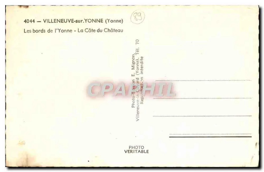 Villeneuve-sur-Yonne — Die Ufer der Yonne - Die Schlossklippe — E. Mignon - Rückseite