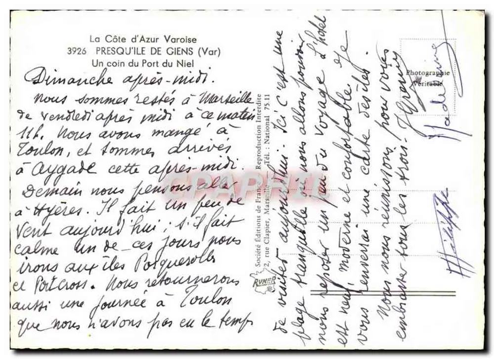 La Côte d'Azur Varoise — Presqu'île de Giens (Var) — Gesellschaft Éditions de France, rue Clapier, Marseille - Rückseite
