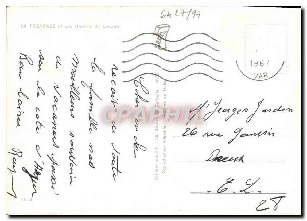 Champs de lavande — Provence — Éditions S.E.P.T. - 35, Boulevard Corbella - Nice - Verso