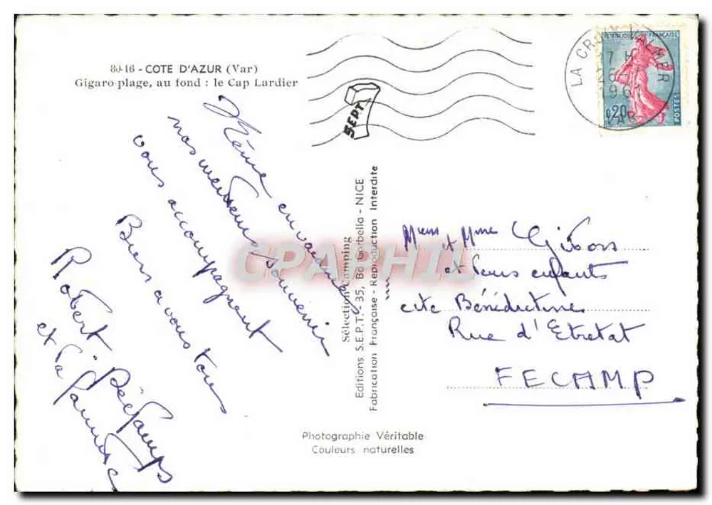 Gigaro Beach, im Hintergrund: Cap Lardier — Côte d'Azur (Var) — Auswahl Imp. S.E.P.T. 35, Bar-berella - Reproduktion verboten - Rückseite