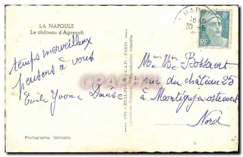 O castelo de Agecroft — La Napoule — REAL-PHOTO-C.A.P. - PARIS - Verso