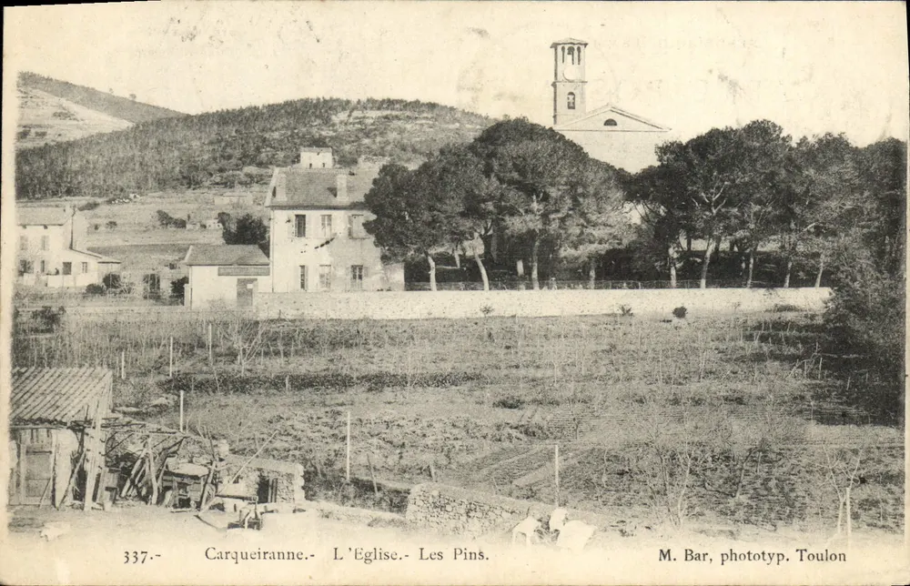 Carqueiranne - La Chiesa - I Pini — M. Bar, fototipia Toulon - Recto