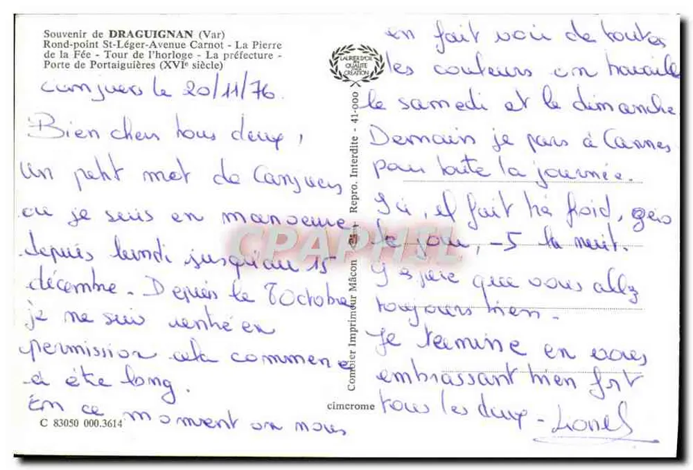 Draguignan — Erinnerung an Draguignan 83 Var — Verlag Cinephel - Rückseite