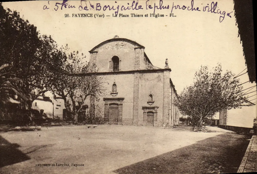 Borjigaille — Ansicht der Place Thiers und der Kirche — Verlag ANTONIET et LAPEYRE, Fayence - Vorderseite