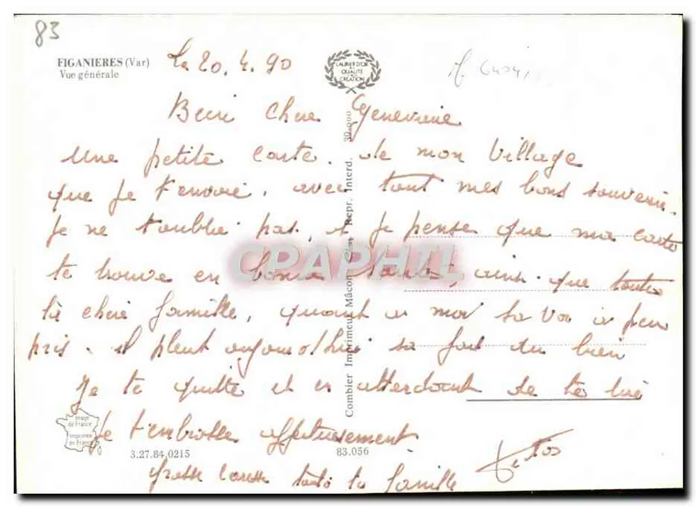 Figanieres (Var) — Vista geral — Impressora Mâcon (Grenoble) n°83 - Verso
