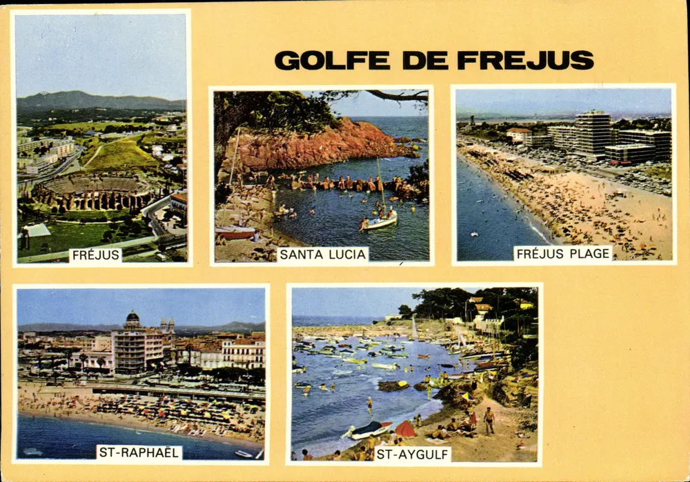 Golfe de Fréjus — vista panorâmica com cinco cenas — Comber Imprimeur Mat. (71. S.&L.) 'CIM' n°48 - Frente
