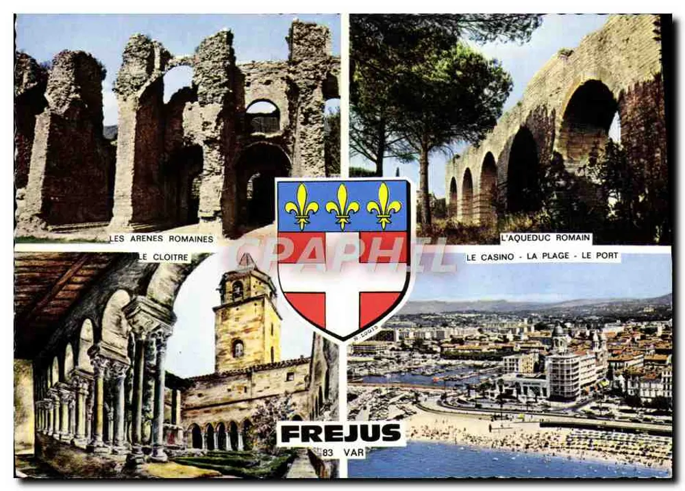 Fréjus — Römische Arenen, Römischer Aquädukt, Klostergarten, Casino, Strände, Hafen — Imprimeur Combier - Vorderseite