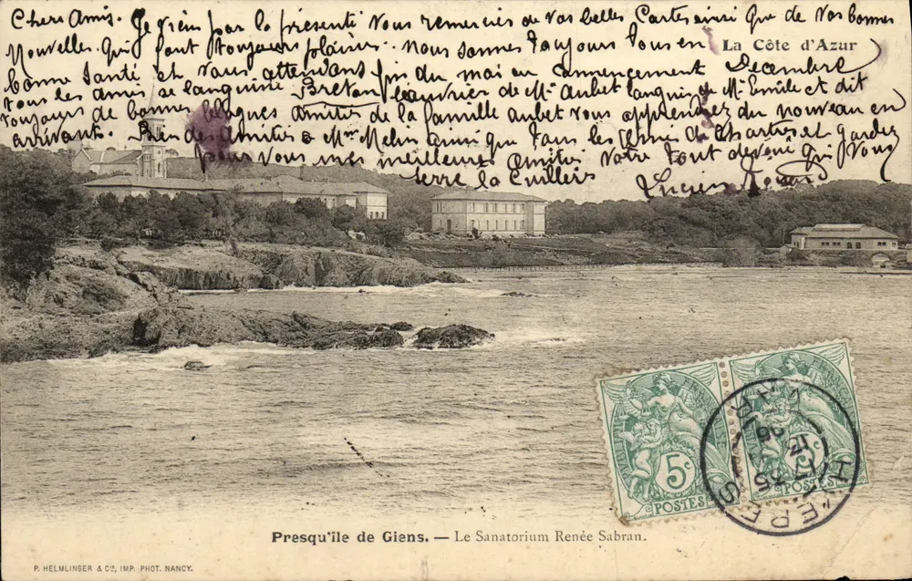 Presqu'île de Giens — Le Sanatorium Renée Sabran — P. HELMLINGER & Cie, IMP. PHOT. NANCY - Vorderseite