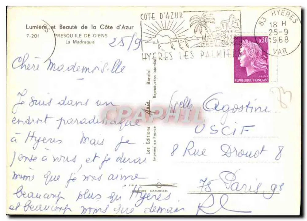 히에르스 항구 — 아즈르 해안 — Les Éditions en France - 뒷면