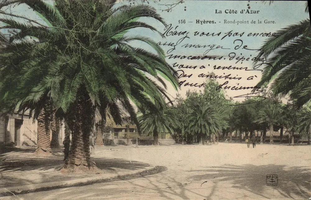Hyères - Rond-point de la Gare — A Costa do Azul, n°156, editor NANCY - Frente