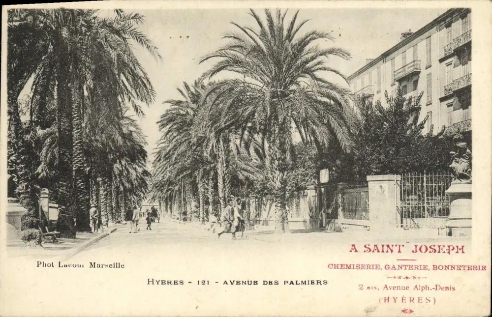 Hyères - Avenue des Palmiers — Schatten spendende Avenue durch Palmen — Phot Lavou, Marseille, Nr. 121 - Vorderseite