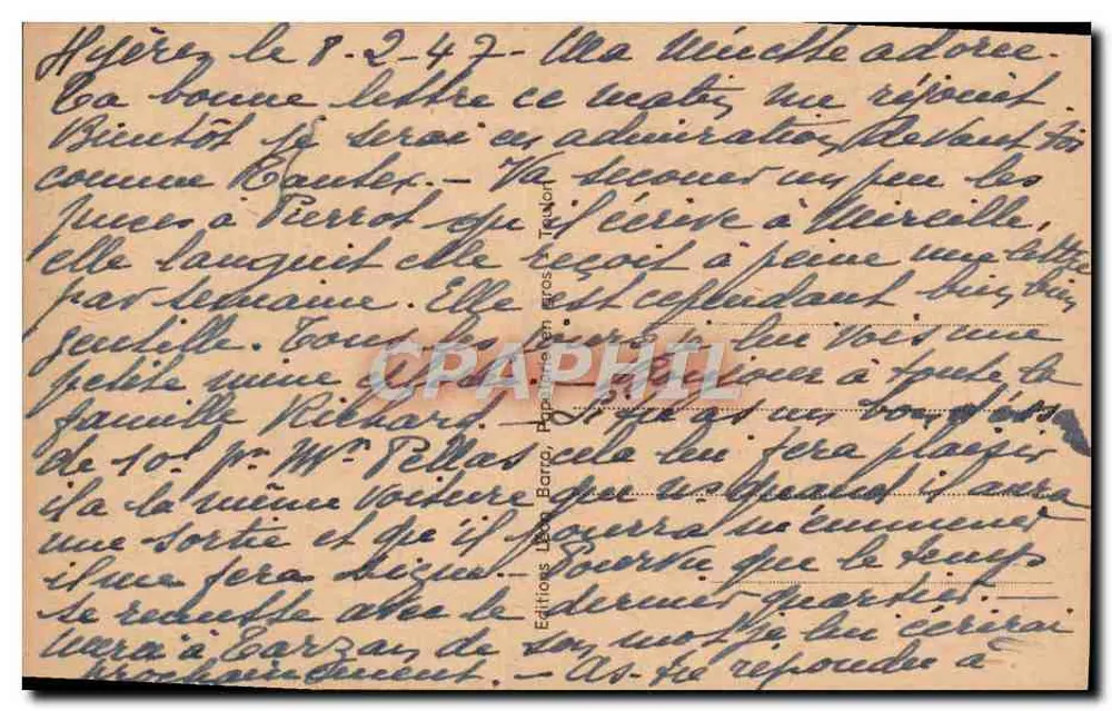 Hyères — Avenida Beauregard — Editor Léon Barro, n°5 - Verso