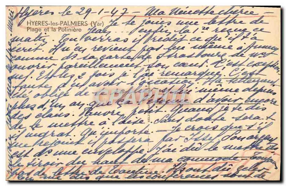 Strand und La Potinière — Hyères-les-Palmiers (Var) — unbekannter Verlag - Rückseite