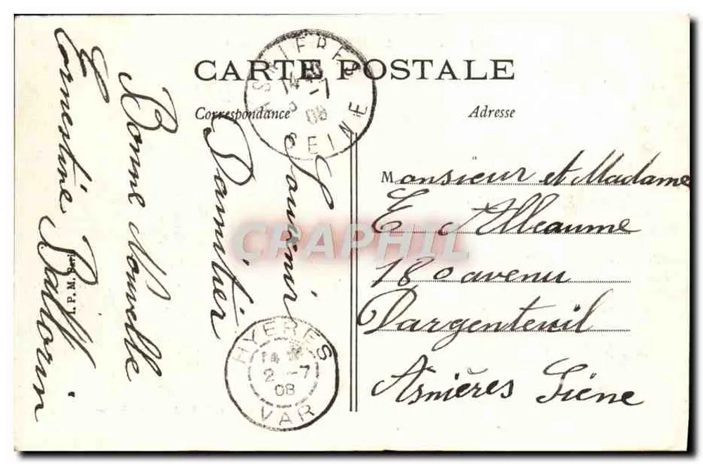 Hyères — Hügel des Schlosses — Hotel des Îles d'Or — Generalagentur der Zeitungen, Hyères - Rückseite